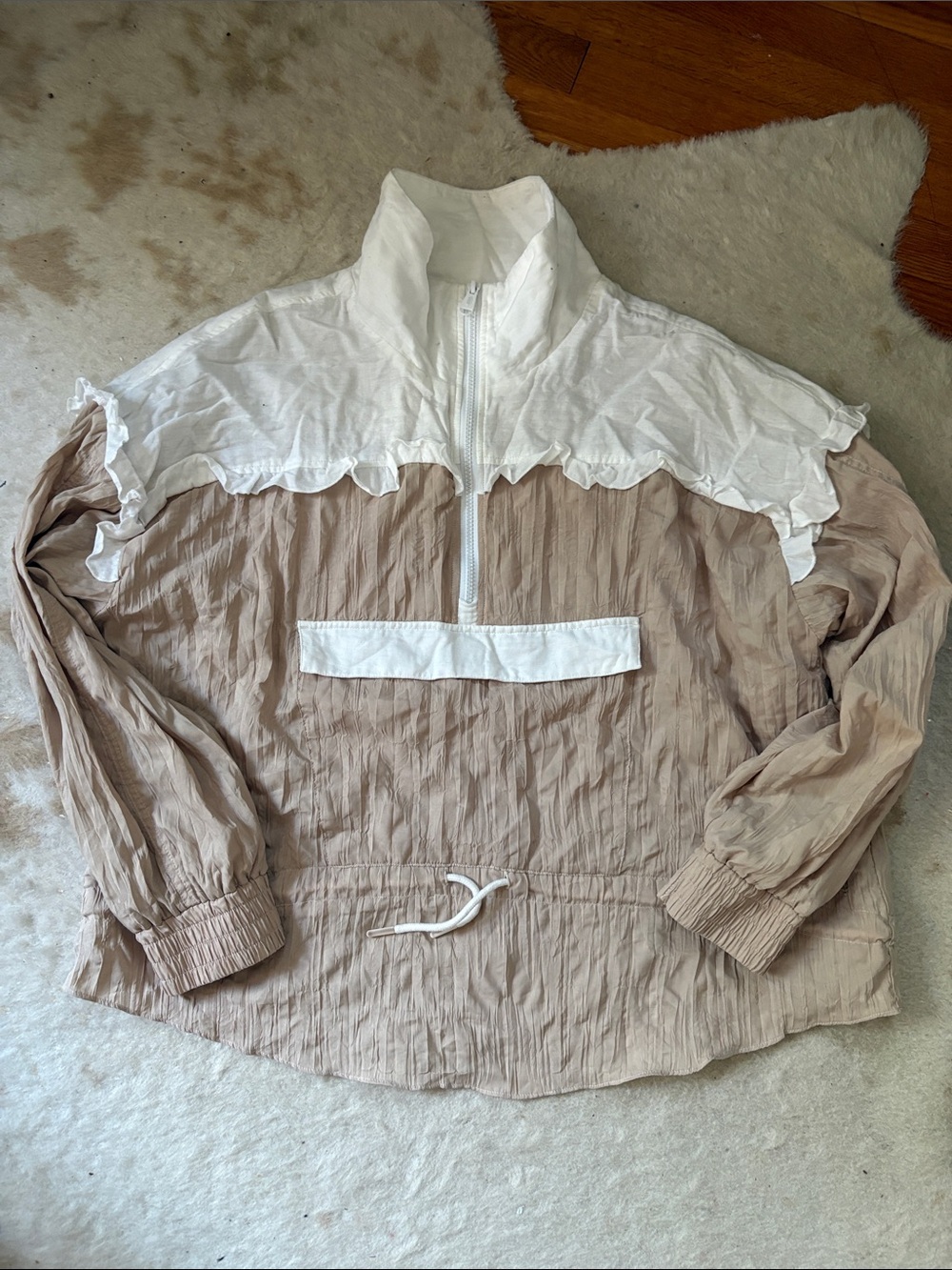 Free People Taupe and White Pullover Bomber Jacket